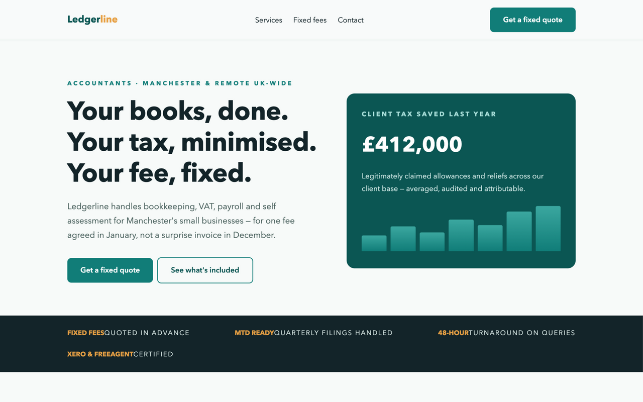 Concept website for Ledgerline accountants