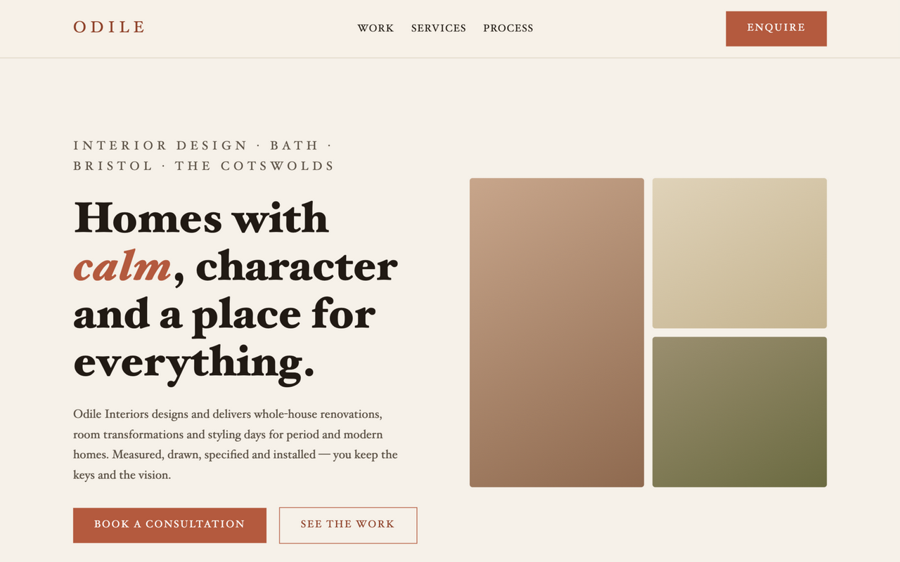 Concept website for Odile Interiors