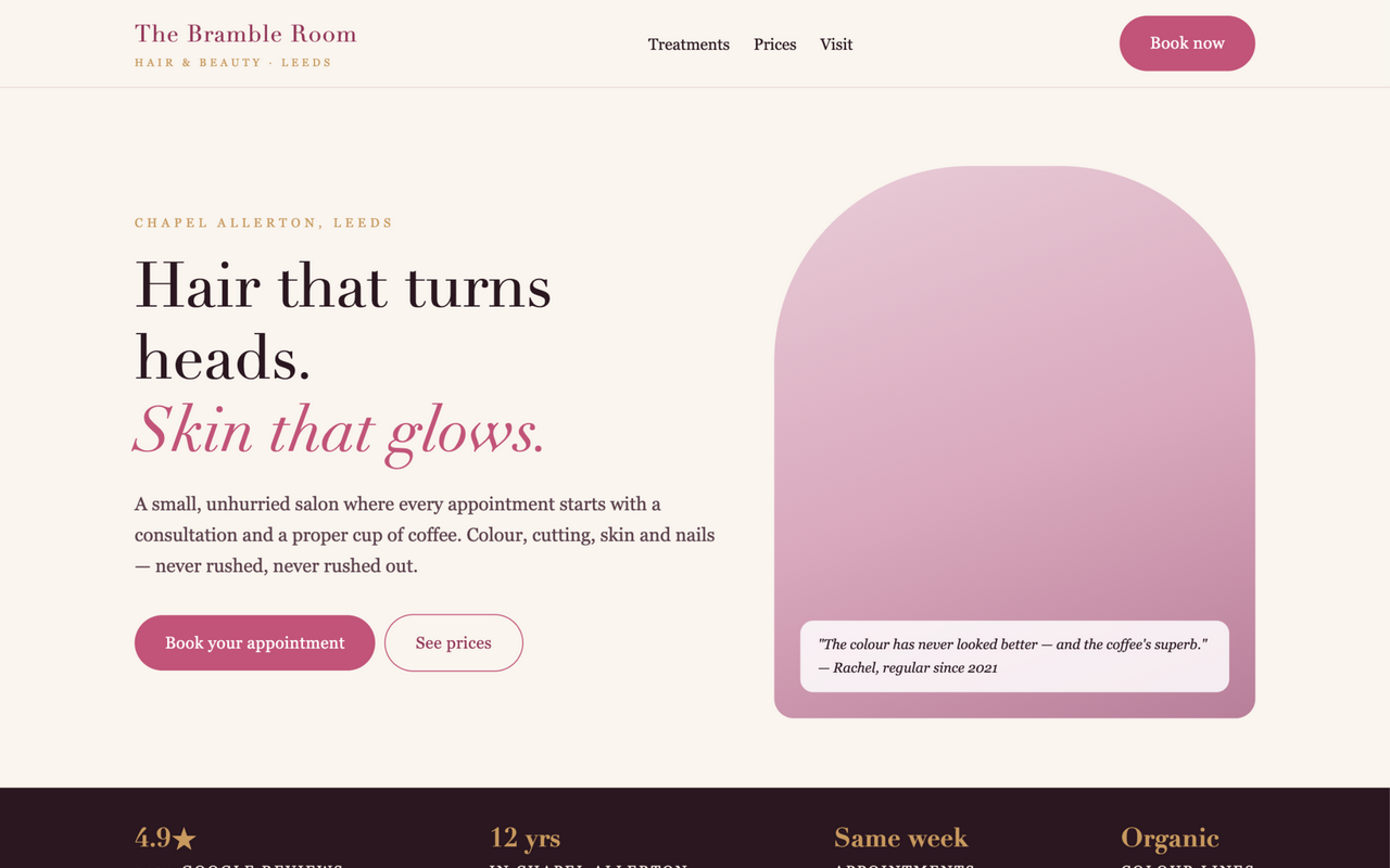 Concept website for The Bramble Room salon