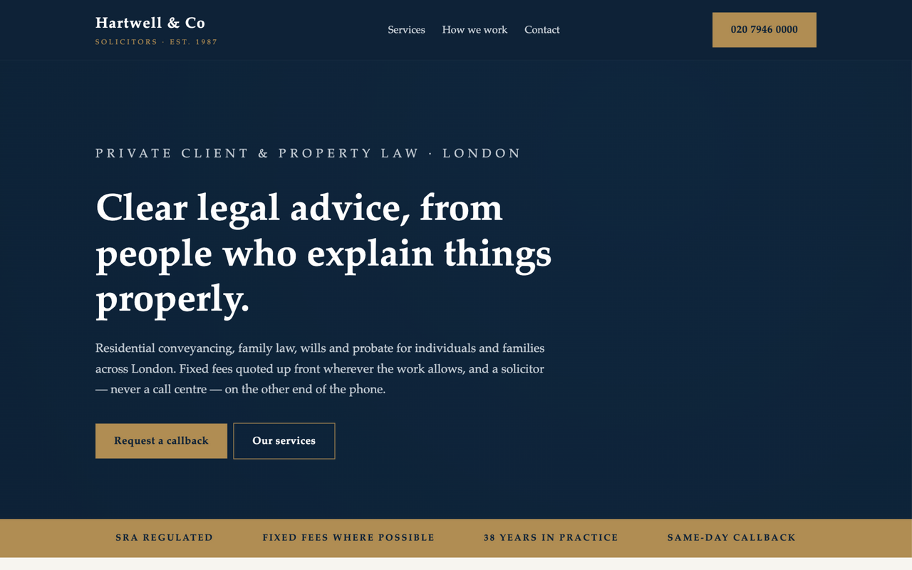 Concept website for Hartwell & Co solicitors